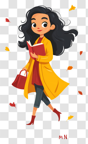 Hello Autumn - Woman With Book In Autumn Transparent PNG