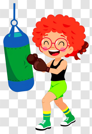 Girl Striking Punching Bag - Boxing Girl With Punching Bag Cartoon Transparent PNG