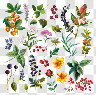 Herbs And Berries - Various Plants And Berries Transparent PNG