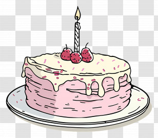 Birthday Cake - Birthday Cake With Candle And Strawberries Transparent PNG