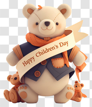 Childrens Day Decoration - Cute Teddy Bear With Children's Day Banner Transparent PNG