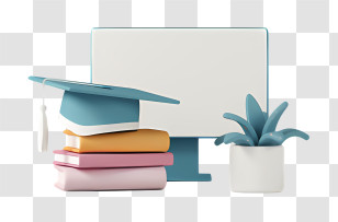 Computer Screen - Graduation Cap And Books With Computer Transparent PNG