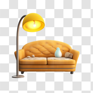 Couch And Lamp - Yellow Sofa With Lamp Illustration Transparent PNG