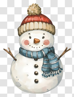 Snowman - Smiling Snowman With Hat And Scarf Transparent PNG