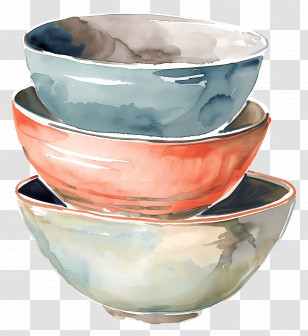 Bowls - Stacked Watercolor Ceramic Bowls Illustration Transparent PNG