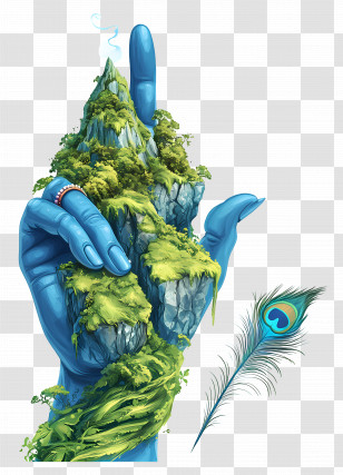 Hindu Hand - Artistic Blue Hand With Nature And Feather Transparent PNG