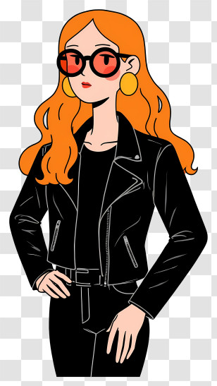 Girl With Glasses - Red-haired Woman In Black Jacket Transparent PNG