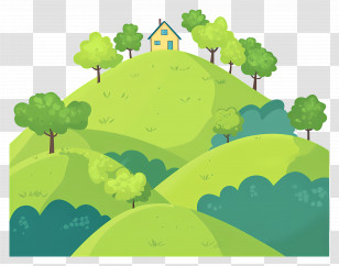 Grass Hill - Cartoon Green Hills With House And Trees Transparent PNG