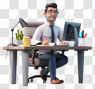 3d Businessman - Office Worker At Desk Transparent PNG