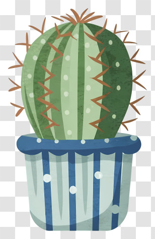 Cartoon - Cartoon Cactus In A Striped Pot Illustration Transparent PNG