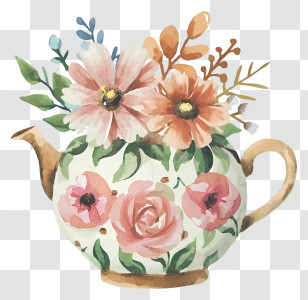 Watercolor Painting - Watercolor Floral Teapot Design Transparent PNG