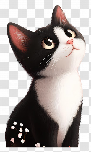 Lovely Cat - Black And White Kitten Looking Up Transparent PNG