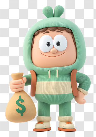 Mascot With Money Bag - Happy Cartoon Character Holding Money Bag Transparent PNG