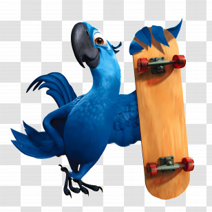Rio - Blue Cartoon Parrot With Skateboard Illustration Transparent PNG