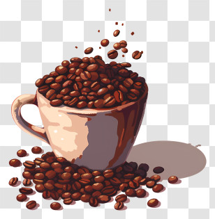 Coffee Beans - Cup Of Coffee With Spilling Beans Transparent PNG