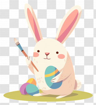 Bunny Painting Easter Eggs - Easter Bunny Painting Eggs Transparent PNG