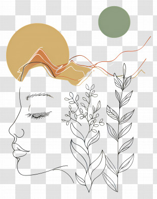Woman Face - Abstract Line Art Face With Nature Elements Transparent PNG