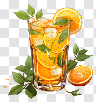Cocktail - Illustration Of Glass Of Orange Juice With Orange Slices Transparent PNG