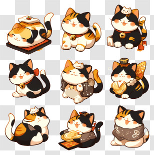 Kawaii Cat Poses - Cute Cartoon Cats Collection Transparent PNG