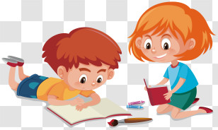 Cartoon Image - Children Reading And Drawing Illustration Transparent PNG