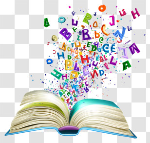 Words Come Out From Book - Open Book With Letters Illustration Transparent PNG