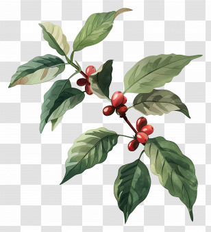 Watercolor Coffee Plant - Botanical Illustration Of Coffee Branch With Berries Transparent PNG