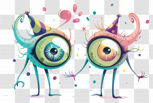 Monster Eyeballs - Colorful Cartoon Eyes With Party Hats Transparent PNG