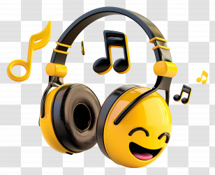 World Music Day - Smiling Emoji With Headphones And Musical Notes Transparent PNG