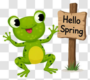 Frog Hello Spring - Green Frog Welcoming Spring Transparent PNG