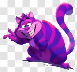 Cheshire Cat - Purple Striped Cat Pointing Transparent PNG