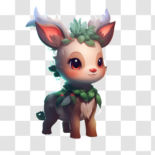Christmas Reindeer - Cute Cartoon Deer With Forest Leaves Accents Transparent PNG