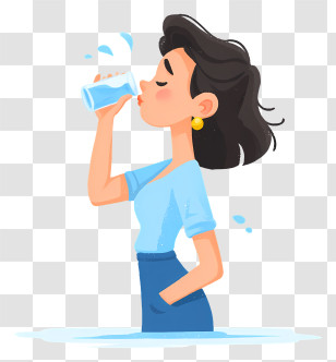 Girl Drinking Fresh Water - Woman Drinking Water Illustration Transparent PNG
