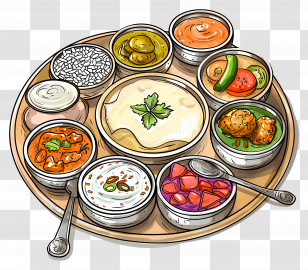 Indian Thali - Traditional Indian Thali Meal With Multiple Dishes Transparent PNG