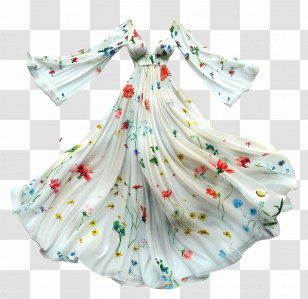Summer Dress - White Floral Dress With Bell Sleeves Transparent PNG