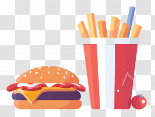 Fast Food - Cheesy Burger And Crispy Fries Illustration Transparent PNG