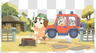 Bluey - Cartoon Characters In Car Adventure Transparent PNG