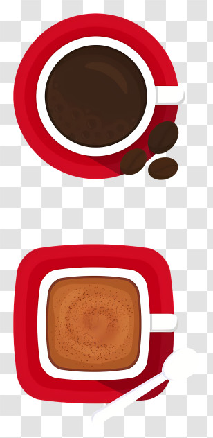 Ceramic Cups - Illustration Of Coffee Cups On Red Saucers Transparent PNG