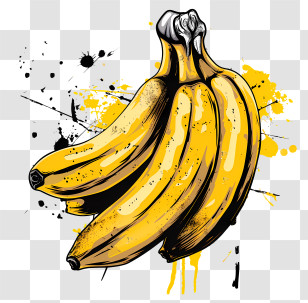 Yellow Bananas - Yellow Bananas With Artistic Splashes Transparent PNG
