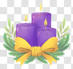 Purple Candles - Purple Candles With Yellow Ribbon For Christmas Transparent PNG