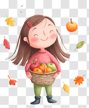 I Love Autumn - Girl With Basket Of Fruits Transparent PNG