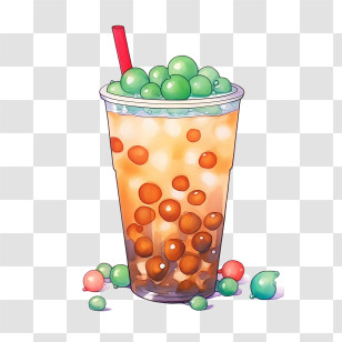Bubble Milk Tea - Bubble Tea With Colorful Pearls And Straw Transparent PNG