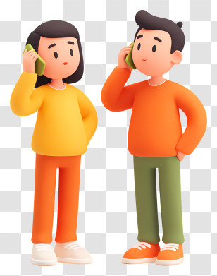 Couple Calling Each Other - Cartoon People Talking On Phone Transparent PNG