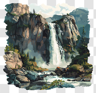 Sutherland Falls - Beautiful Waterfall In A Mountainous Forest Setting Transparent PNG
