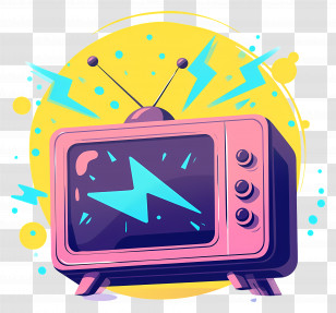 World Television Day - Pink Retro Television Illustration With Electric Bolt Transparent PNG