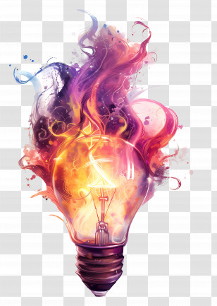 Lamp - Colorful Light Bulb With Artistic Flames Transparent PNG