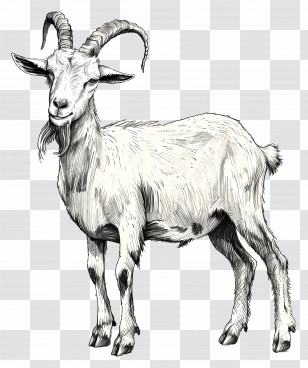 Goat - Detailed Sketched White Goat Illustration Transparent PNG