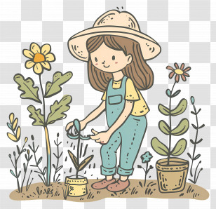 Gardening - Cute Girl Gardening With Flowers Transparent PNG