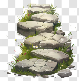 Stone Path - Rocky Pathway With Grassy Details Illustration Transparent PNG