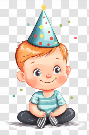 Baby Birthday - Cartoon Boy With Party Hat Transparent PNG