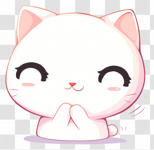 White Shy Cat - Cute Animated White Cat With Happy Expression Transparent PNG